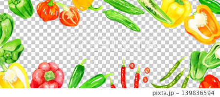 トウガラシの仲間の野菜たちのフレーム 手描き水彩イラスト背景素材 トウガラシの仲間の野菜たちのフレーム 手描き水彩イラスト背景素材 139836594