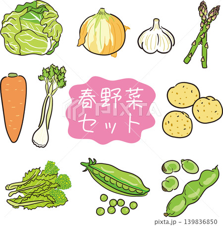 手描き風　春野菜セット 139836850