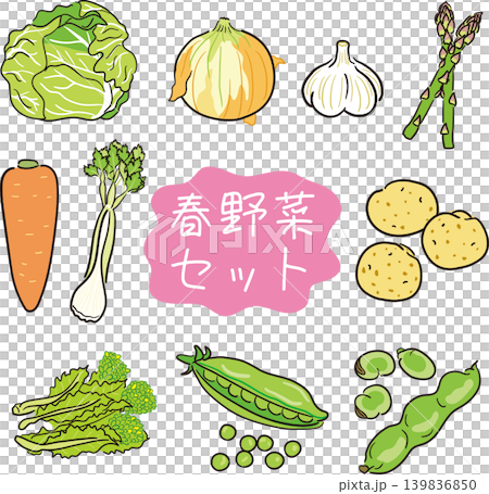 手繪風格春季蔬菜套裝 手繪風格春季蔬菜套裝 139836850