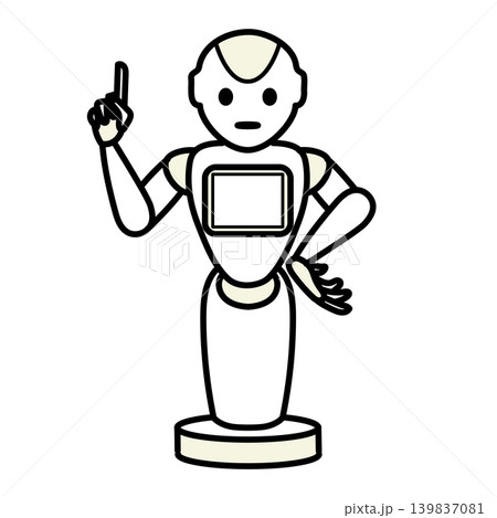 イラスト素材: 人差し指を立ててポイントを説明する人型ロボット 139837081