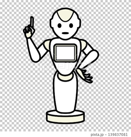 イラスト素材: 人差し指を立ててポイントを説明する人型ロボット 139837081