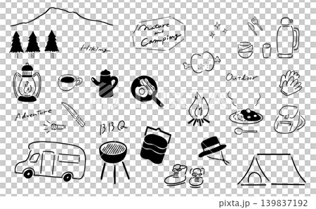 Outdoor & Camping & Camping Gear Illustration Set | Line Drawings Outdoor & Camping & Camping Gear Illustration Set | Line Drawings 139837192