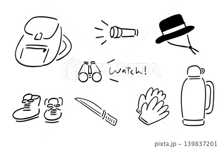 アウトドア&防災イラストセット_手描き&ベクター アウトドア&防災イラストセット_手描き&ベクター 139837201