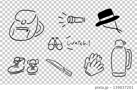 アウトドア&防災イラストセット_手描き&ベクター アウトドア&防災イラストセット_手描き&ベクター 139837201