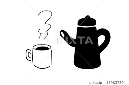 ポットとコーヒー_手描きイラスト_ベクター 139837204