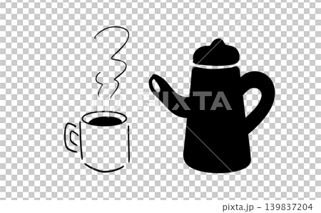 ポットとコーヒー_手描きイラスト_ベクター 139837204