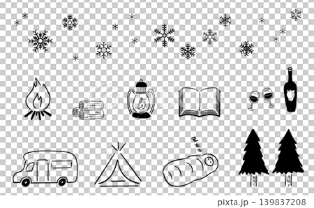 冬のおこもりキャンプ_手描きイラスト,ベクター|線画 冬のおこもりキャンプ_手描きイラスト,ベクター|線画 139837208