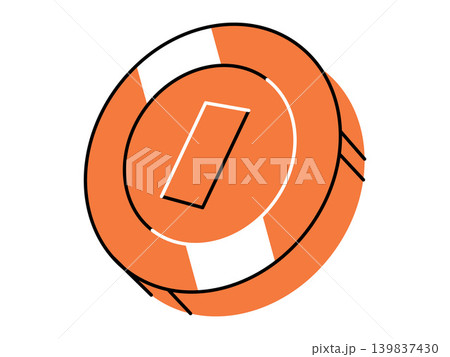 Orange game coin with white stripe vector illustration. Online gaming, digital currency, casino rewards, arcade tokens, virtual economy, financial assets. Colorful gambling chip or bonus medal 139837430
