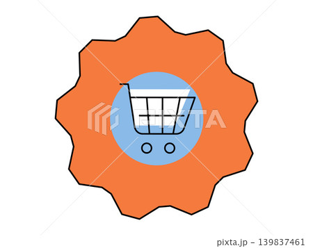 Shopping cart inside an orange gear vector illustration. E-commerce, retail management, online sales, business automation, digital marketing, logistics optimization. Retail trolley within Shopping cart inside an orange gear vector illustration. E-commerce, retail management, online sales, business automation, digital marketing, logistics optimization. Retail trolley within 139837461