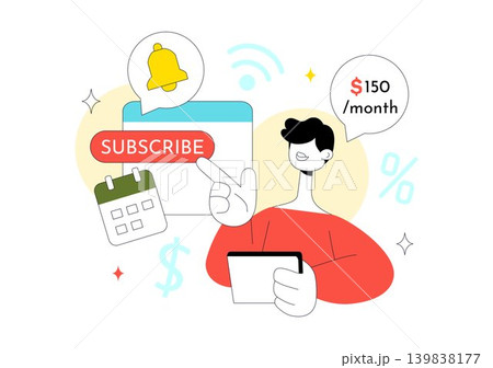 Subscription Based Living Vector Illustration Featuring Monthly Payment Service, Digital Membership, Online Subscription and Modern Lifestyle Design 139838177