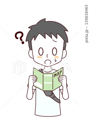 紙の地図を持ちながら迷子になっている男子のイラスト 139838465