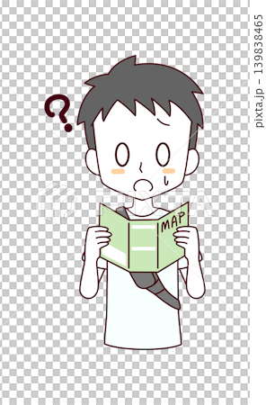 紙の地図を持ちながら迷子になっている男子のイラスト 139838465