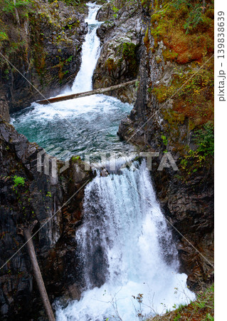 River in the rainforest and waterfall cascades among trees and ferns. River in the rainforest and waterfall cascades among trees and ferns. 139838639