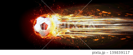 炎をまとい高速で飛ぶサッカーボールのエネルギッシュなスポーツ背景素材 炎をまとい高速で飛ぶサッカーボールのエネルギッシュなスポーツ背景素材 139839117