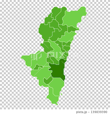 Infographic map of municipalities in Miyazaki Prefecture Infographic map of municipalities in Miyazaki Prefecture 139839390