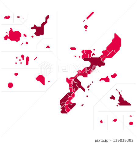 沖縄県の市区町村の境界線を示す赤いラインのインフォグラフィックマップ 沖縄県の市区町村の境界線を示す赤いラインのインフォグラフィックマップ 139839392