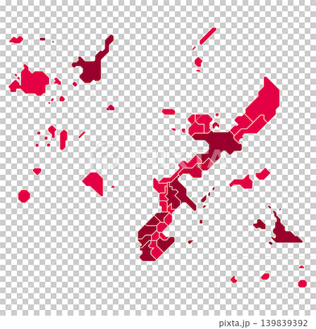 沖縄県の市区町村の境界線を示す赤いラインのインフォグラフィックマップ 沖縄県の市区町村の境界線を示す赤いラインのインフォグラフィックマップ 139839392