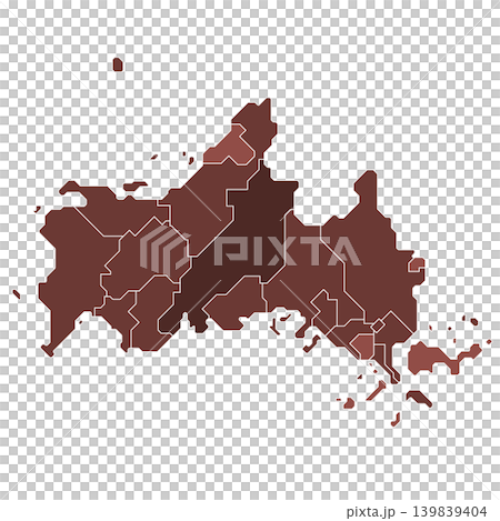 山口県の市区町村境界を示す茶色の階層的なインフォグラフィック地図 139839404