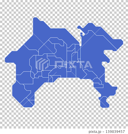 Blue vector map showing the boundaries of municipalities in Kanagawa Prefecture 139839457