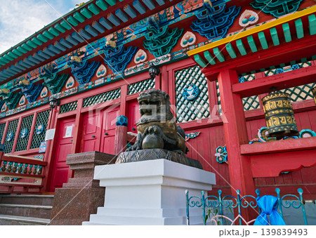 Colorful architecture of the Ivolginsky Datsan under a bright sky 139839493