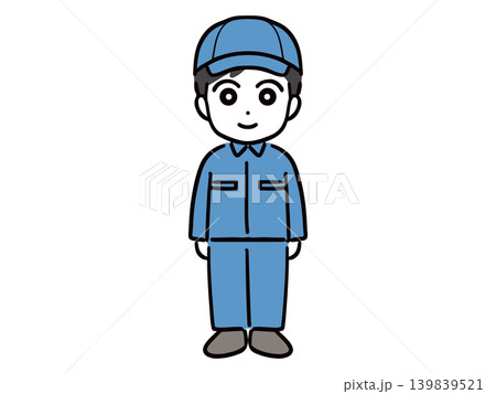 笑顔で立っている若い男性作業員(全身・正面) 139839521