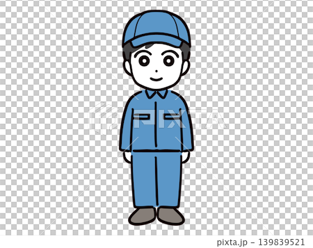 笑顔で立っている若い男性作業員(全身・正面) 139839521