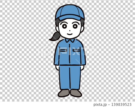 一位年輕的女工面帶微笑地站著(全身正面照) 一位年輕的女工面帶微笑地站著(全身正面照) 139839523