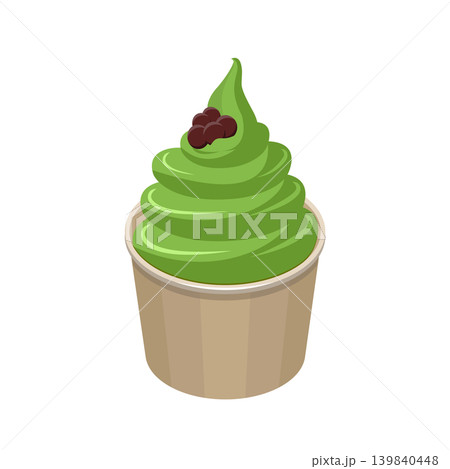 抹茶味のカップソフトクリームと小豆のシンプルなイラスト 139840448