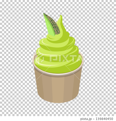 メロン味のカップソフトクリームとカットメロンのシンプルなイラスト 139840450