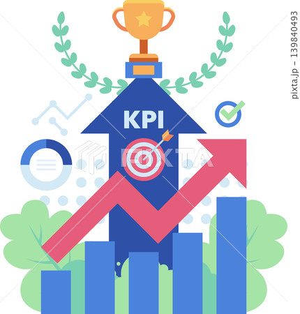 KPI Performance Growth Concept with Trophy and Upward Arrow KPI Performance Growth Concept with Trophy and Upward Arrow 139840493