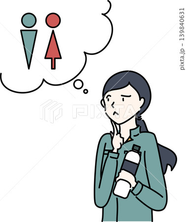 トイレを気にして水分補給をためらう女性作業員のイラスト 139840631