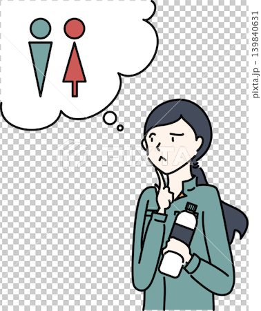 トイレを気にして水分補給をためらう女性作業員のイラスト 139840631