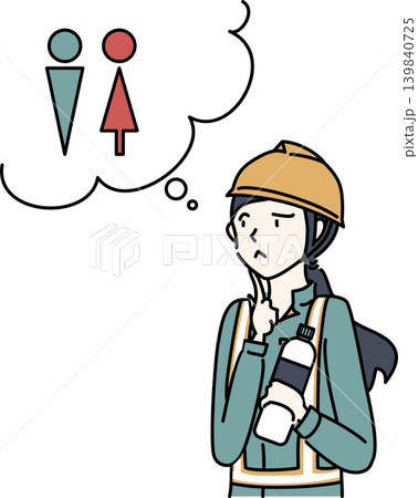 トイレを気にして水分補給をためらう女性作業員のイラスト トイレを気にして水分補給をためらう女性作業員のイラスト 139840725