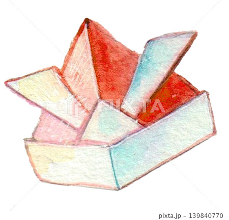 水彩で描いた赤色の折り紙で作った兜のイラスト 139840770