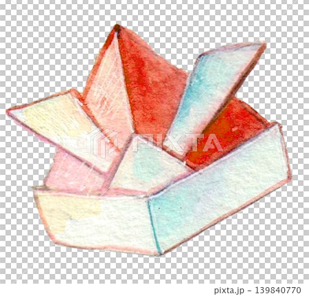 水彩で描いた赤色の折り紙で作った兜のイラスト 139840770