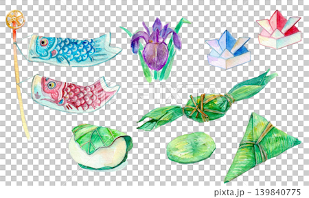 水彩で描いた子供の日の素材セット 139840775