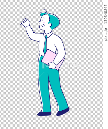 ホワイトボードに書き込むポーズの男性のイラスト ホワイトボードに書き込むポーズの男性のイラスト 139840845