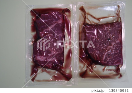 Packaged Raw Beef Slices in Plastic Trays Packaged Raw Beef Slices in Plastic Trays 139840951
