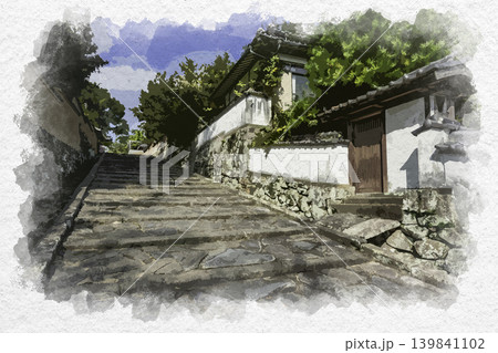 水彩画風 杵築 北台武家屋敷 勘定場の坂 大分県杵築市 水彩画風 杵築 北台武家屋敷 勘定場の坂 大分県杵築市 139841102