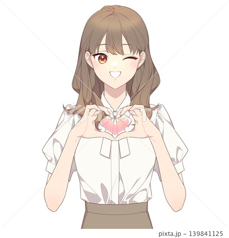 手でハートのポーズをとる女性のイラスト(ハートマークつき) 手でハートのポーズをとる女性のイラスト(ハートマークつき) 139841125