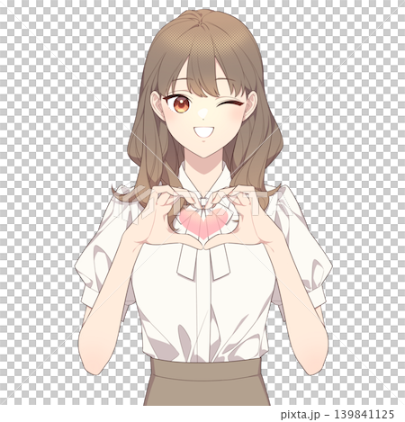 手でハートのポーズをとる女性のイラスト(ハートマークつき) 手でハートのポーズをとる女性のイラスト(ハートマークつき) 139841125