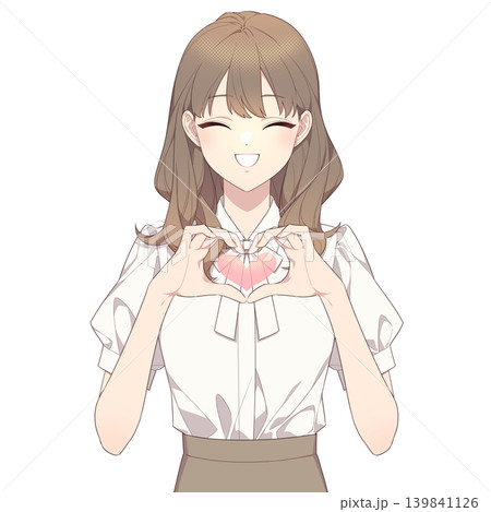 手でハートのポーズをとる女性のイラスト(ハートマークつき) 手でハートのポーズをとる女性のイラスト(ハートマークつき) 139841126
