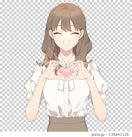 手でハートのポーズをとる女性のイラスト(ハートマークつき) 手でハートのポーズをとる女性のイラスト(ハートマークつき) 139841126