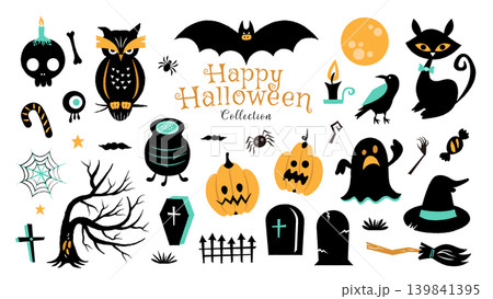 ハロウィンのイラストセット ポップでおしゃれなアイコン風 139841395