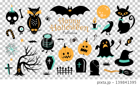ハロウィンのイラストセット ポップでおしゃれなアイコン風 139841395