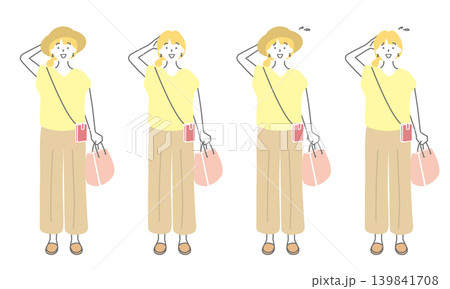 夏の外出する若い女性のイラスト素材 笑顔 困り顔 麦わら帽子 夏の外出する若い女性のイラスト素材 笑顔 困り顔 麦わら帽子 139841708