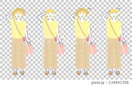 夏の外出する若い女性のイラスト素材 笑顔 困り顔 麦わら帽子 夏の外出する若い女性のイラスト素材 笑顔 困り顔 麦わら帽子 139841708