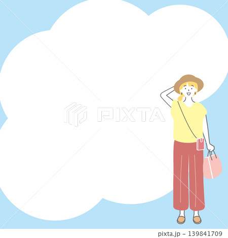 夏の旅行 青空と雲と若い女性のイラスト背景 (バナー背景) 夏の旅行 青空と雲と若い女性のイラスト背景 (バナー背景) 139841709