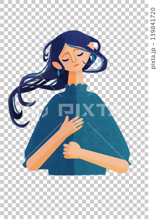 A woman holding her hand on her chest A woman holding her hand on her chest 139841720