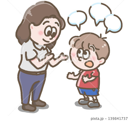 大人と話す子どものイラスト 大人と話す子どものイラスト 139841737